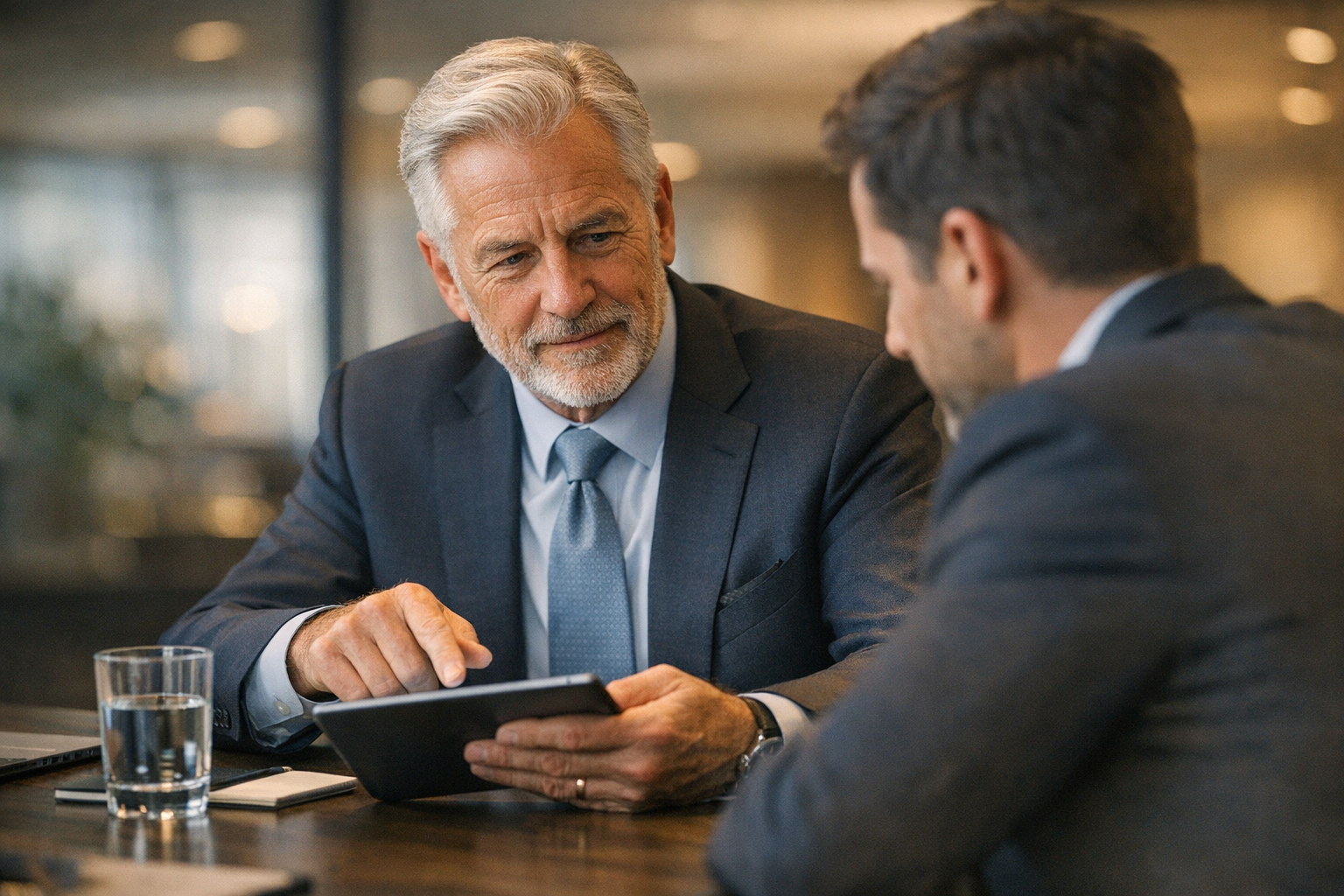 Senior Executive Discussing Strategy at Conference Table Senior Executive Discussing Strategy at Conference Table